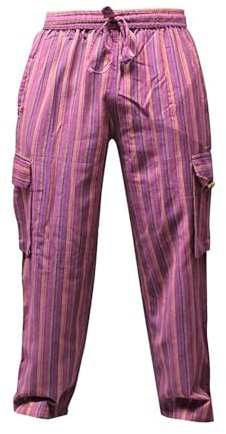 Shopoholic Fashion, pantaloni unisex in stile hippy, a righe, gamba larga, con tasche laterali L.Purple XX-Large