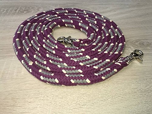 Pferdeseile_DE Baumwollzügel extra schwer Kernmantelseil 3,00 mtr BlackBerry- grau-Natur geschlossen