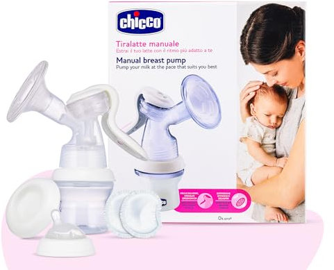 Chicco Natural Feeling Handmilchpumpe, Komfortable und Schnelle Stillpumpe, Einfaches Abpumpen der Milch, Ergonomische Form, mit Geneigtem Sauger und Hermetischem Deckel, Wird zur Babyflasche - 150 ml