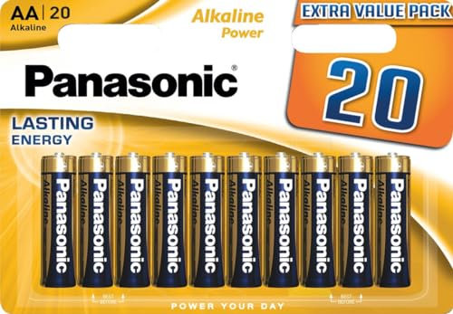 Panasonic, AA batterien, 20 Stück, Mignon, LR6, Alkaline, 1.5V, Auslaufschutz, 7 Jahre bei Lagerung, am besten für Fernbedienungen, Waagen, Uhren, langlebige, verlässliche Energie