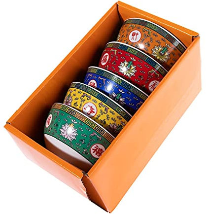 lachineuse – Estuche de 5 cuencos japoneses con motivos florales – 5 cuencos de arroz ⌀ 11,5 cm 275 ml – Vaiselle asiático tradicional – Decoración japonesa china – Ideal arroz, sopa y aperitivo –