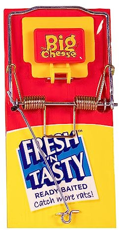 The Big Cheese Fresh Baited Rat Trap, Kills Rats with Spring Mechanism, Ready-To-Use, Plastic Coated Wood for Easy Cleaning, Indoor and Outdoor Use