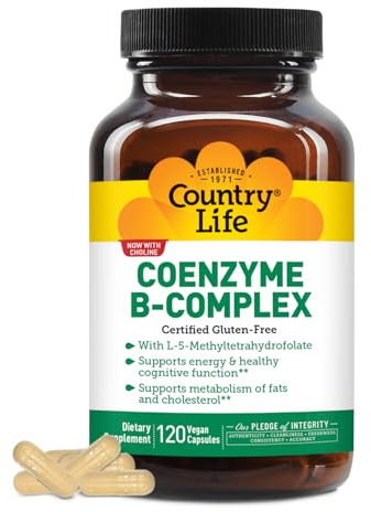 Country Life Coenzyme B-Complex, 120 Capsules – Supports Energy & Metabolism, Mood & Cognitive Function – Vegan, Gluten-Free, Bioavailable B Vitamins with Choline