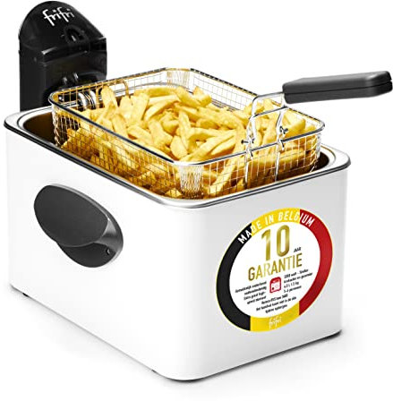 frifri - Friteuse Expert 4,5L Blanc Métal 3200W - Design Rectangulaire avec Couvercle Duofil, Technologie Zone Froide, Tête Chauffe Brevetée, Facile à Nettoyer