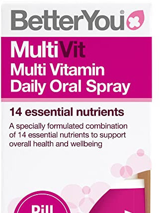 BetterYou MultiVit Daily Oral Spray, Pill-free Multi Vitamin Supplement, 14 Essential Nutrients to Support Health and Wellbeing , 1-month Supply, Natural Blackcurrent and Plum Flavour