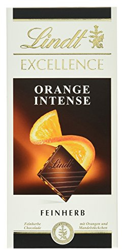 Lindt & Sprüngli Excellence Orange, feinherbe Schokolade mit Orange und Mandelstückchen, mindestens 48% Kakao, glutenfrei, laktosefrei, 100g