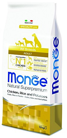 Monge - Pienso para Perros con Sabor a Pollo, arroz y Patatas, Apto para Todas Las Razas, 12 kg