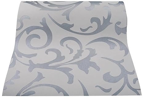Qihang Papier peint texturé à motif damassé de style victorien en relief, matériau intissé, 0,53 m x 10 m = 5,3 m², Gris argenté