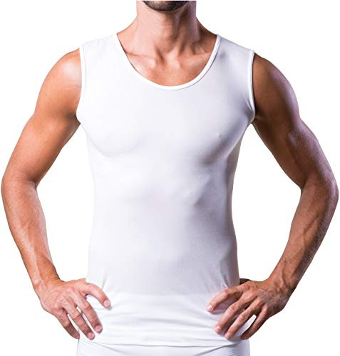 55 Grammes Débardeur pour Hommes avec des Fils Techniques Sportifs pour Un Usage Quotidien, Thermique, ultraléger et bactériostatique, sans Coutures et Invisible sous la Chemise ou Polo.,Blanc,S