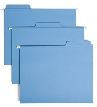 Smead FasTab Hanging File Folders, 20 Count, Blue, 1/3-Cut Built-in Tabs, Letter Size (64099)