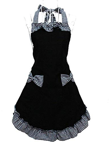 Hyzrz Cotton Kitchen Aprons for women with 2 Pockets Adjustable Neck Strap Chef Apron for Cooking Mothers Day Gifts (Black)