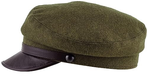 Sterkowski Maciejowka Model 4 Seemannsmütze| Wolle Schirmmütze für Herren und Frauen | schiebermütze Herren elbsegler mütze Herren schirmmützen für Herren Chauffeur 56 cm Khaki/Braun