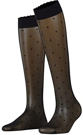 FALKE Dot 15 DEN W Kh transparente estampados 1 par, Calcetines largos Mujer, Negro Black 3009, 39-42