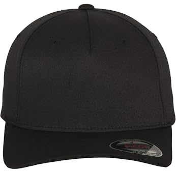 Flexfit 5 Panel Baseball Cap - Unisex Mütze, Kappe für Herren und Damen, einfarbige Basecap, rundum geschlossen - Farbe black, Größe S/M