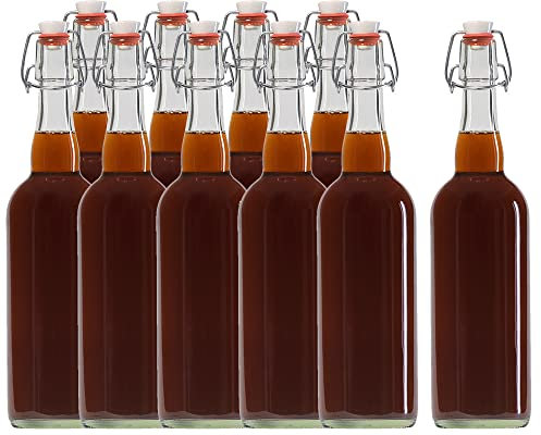 hocz 6x leere Bügelflaschen 750ml zum Befüllen Weiß - große Flaschen mit Bügelverschluss - 6er Bügel Glasflaschen Set für Saft, Getränke, Likör, Öl, Saucen - 6 Stück, 750 ml, Weiß