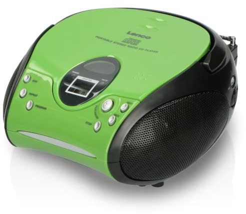 Lenco SCD24 - CD-Player für Kinder - CD-Radio - Stereoanlage - Boombox - UKW Radiotuner - Titel Speicher - 2 x 1,5 W RMS-Leistung - Netz- und Batteriebetrieb - Grün Schwarz