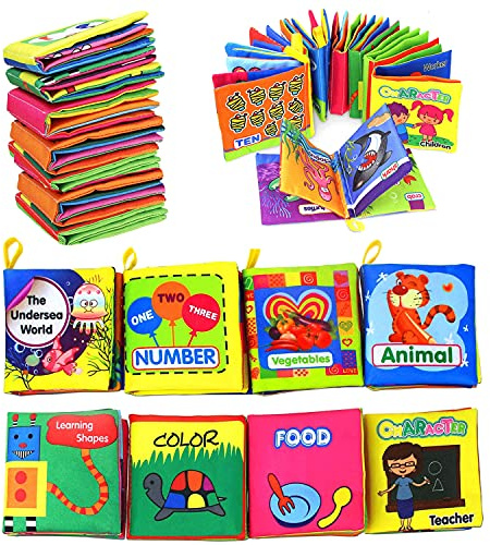 Coolplay Baby's First Non-Toxic Soft Cloth Book Set, Crinkle Books Friction with Rustling Sound - Pack of 8