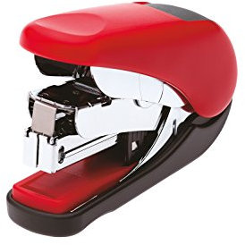 PLUS Japan, Mini-Flachhefter ST-10V in Rot, Flachheftgerät mit Kraftunterstützung, Heftleistung bis maximal 20 Blatt, Mini Tacker, inklusive 300 Heftklammern No. 10, 1er Pack (1 x 1 Hefter)