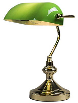 Qazqa - Retro Klassische Nachttischlampe | Tischleuchte I Tischlampe I Lampe I LeuchteINotarleuchte aus Messing mit grünem Glas - Banker I Wohnzimmer I Schlafzimmer I NachtNachttischlampe |