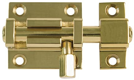 Amig - Pasador de Sobreponer para Puertas Mod.700-80 x 37 mm - Pestillo de Seguridad para Cierre Horizontal o Vertical - De Latón con Acabado Dorado Pulido - Incluye Tirafondos