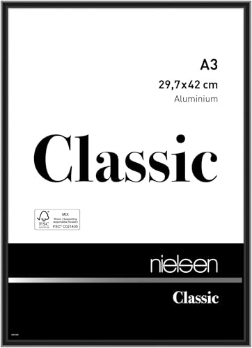 nielsen Classic Aluminium Picture Frame - Polished Black A3, 29.7x42cm - with Float Glass and Easy Push-Turn Clips