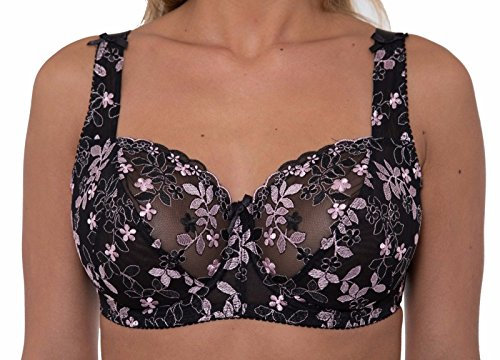 Gemm Ladies Black Pink Embroidered Large Bosom Lace Underwired Firm Bra Plus Size Cup (36 J)