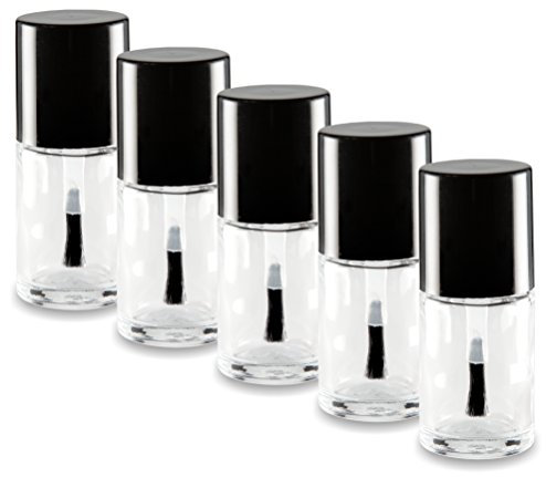 NAILFUN 5x Nagellackflasche leer 15ml klar (NF-16) mit Deckel schwarz und Pinsel