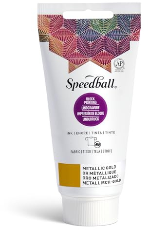 Speedball 75ml 2.5oz Fabric Block Printing Ink Metallic Gold Fabric Printmaking Ink, No Heat Set Required Touch Dry Overnight