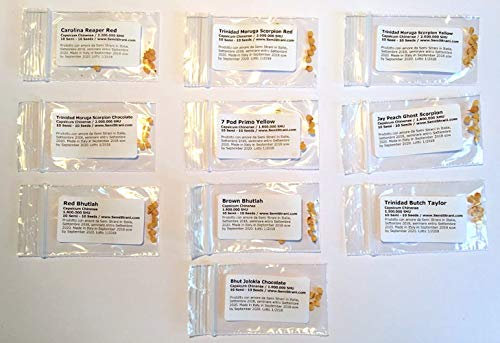 100 Graines De Les 10 Piment Chili Les Plus Piquant Du Monde, Collection Feu: Carolina Reaper, Trinidad Moruga Scorpion Red, Yellow Et Chocolate, 7 Pod Primo Yellow, Jay Peach Ghost Scorpion, Red Et Brown Bhutlah, Trinidad Butch Taylor, Bhut Jolokia Chocolate