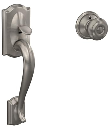 Schlage FE285 CAM 619 GEO Camelot Front Entry Handleset with Georgian Knob, Lower Half Grip, Satin Nickel