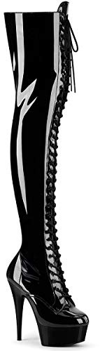 Pleaser DELIGHT-3023, Damen Over-Knee Stiefel, Schwarz (Schwarz (Blk Str Pat/Blk)), 39 EU (6 Damen UK)