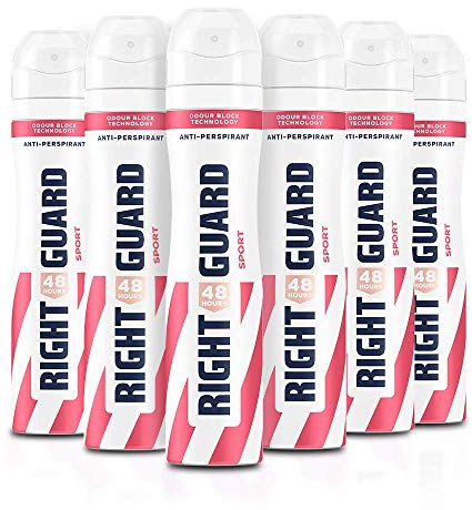 Right Guard Womens Deodorant, Total Defence 5, Sport 48H High-Performance Anti-Perspirant Spray, Multipack 6 x 250 ml