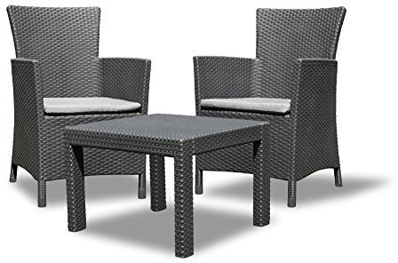 Allibert by Keter Lounge Set Rosario Balcony 2x Sessel und 1x Tisch, Rattanoptik, Kunststoff, graphit inkl. Sitzkissen, perfekt für Balkon, Terrasse oder Garten, wetterfest und UV-beständig