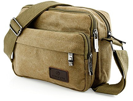 GEARONIC TM Sac à bandoulière vintage en toile pour homme, école, randonnée, militaire, voyage, kaki