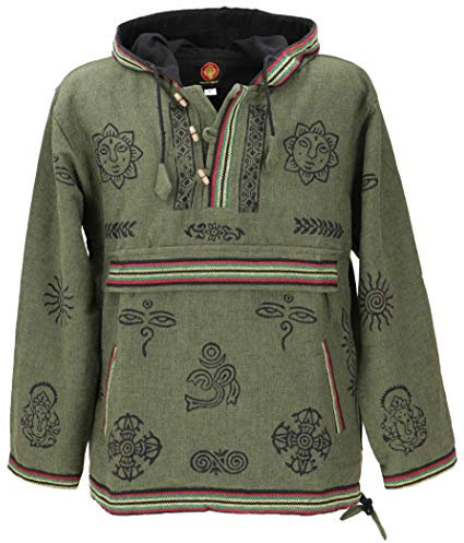GURU SHOP Goa Kapuzenshirt, Baja Hoodie - Grün, Herren, Baumwolle, Size:S