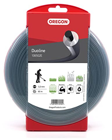 Oregon 106502E Duoline Mähfaden mit rundem Querschnitt, 3,0 mm, 60 m, Spule, Grau