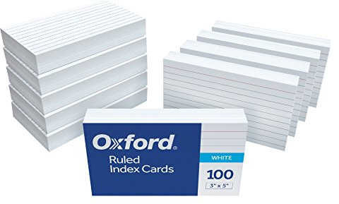 Oxford Ruled Index Cards, 3 x 5, White, 1,000 Cards, 10 Packs of 100 (98833)