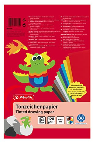 Herlitz Tonzeichenpapierblock, Recyclingkarton, 120 g/m², 23 x 33 cm, 10 Farben