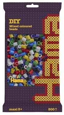 Hama Perlen 8470 Bügelperlen Beutel mit ca. 500 bunten Maxi Bastelperlen mit Durchmesser 10 mm im Volltonmix 1, kreativer Bastelspaß für Groß und Klein