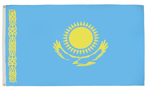 AZ FLAG - Flagge Kasachstan - 90x60 cm - Republik Kasachstan Fahne 100% Polyester mit Messing-Ösen - 50g