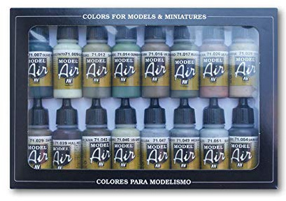 Vallejo Model Air Acrylic Paint Set, Matte Finish for Airbrush, Ideal for Modeling and Miniatures, 17 x 17 ml Bottles