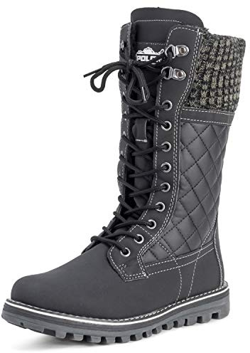 Polarr Femmes Neige Durable Thermique Hiver Warm Imperméable Mi-Mollet Bottes - Noir Cuir - UK4/EU37 - YC0379