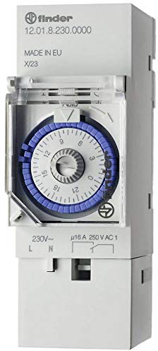 Finder 12.01.8.230.0000 Zeitschaltuhr für Hutschiene 230 V/AC Tagesprogramm, Motorantrieb