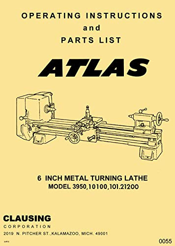 ATLAS-CRAFTSMAN 6 Metal Lathe Model 3950, 10100, 101.21200 Parts Manual