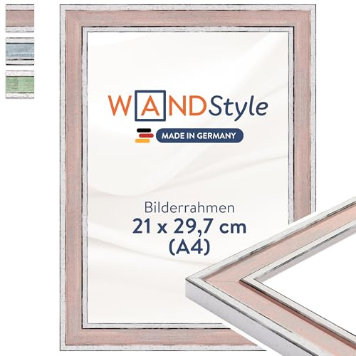 WANDStyle tavelram rosa DIN A4 21x29,7 cm av trä i vintage stil för upphängning, affischram Made in Germany, perfekt för certifikat - H460