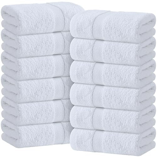 White Classic | 12 Pack 40x68 cm | Wealuxe White Hand Towels for Bathroom, Cotton Hand Towel Bulk for Home Kitchen, Gym and Spa, Saloon Soft Extra Absorbent Quick Dry Terry Towels Set | 12 Pcs, White