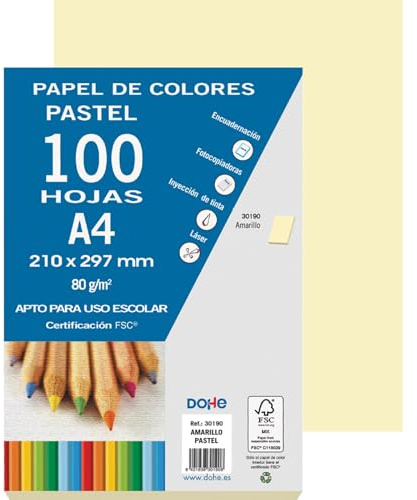 Dohe - Folios Amarillo Pastel (100 uds.) - Papeles A4 (21x29,7 cm), Grosor 80 gr/m², Hojas para Imprimir, Dibujo, Manualidades, Decoración, Encuadernación