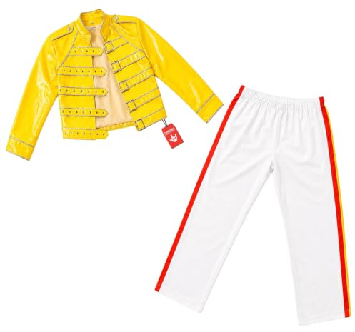 Fun Shack Disfraz Estrella Rock Hombre, Disfraz Años 80 Halloween | Chaqueta Amarilla Militar & Pantalón Blanco, Estilo Años 80, Perfecto para Halloween, Ideal para Disfrazarse