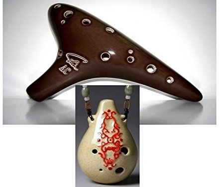 Great Deal! Focalink 6 Holes Hulu Alto C Beige Glazed W/red Sign + 12 Hole Alto C Brown Glazed Ceramic Ocarina - Easy to Learn, Good for Beginner & Great Gift. Linn's Arts!
