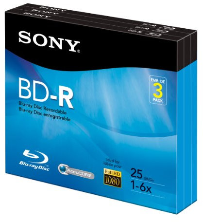 Sony 3BNR25R3H 6x 25GB Recordable Blu-Ray Disc - 3 Pack